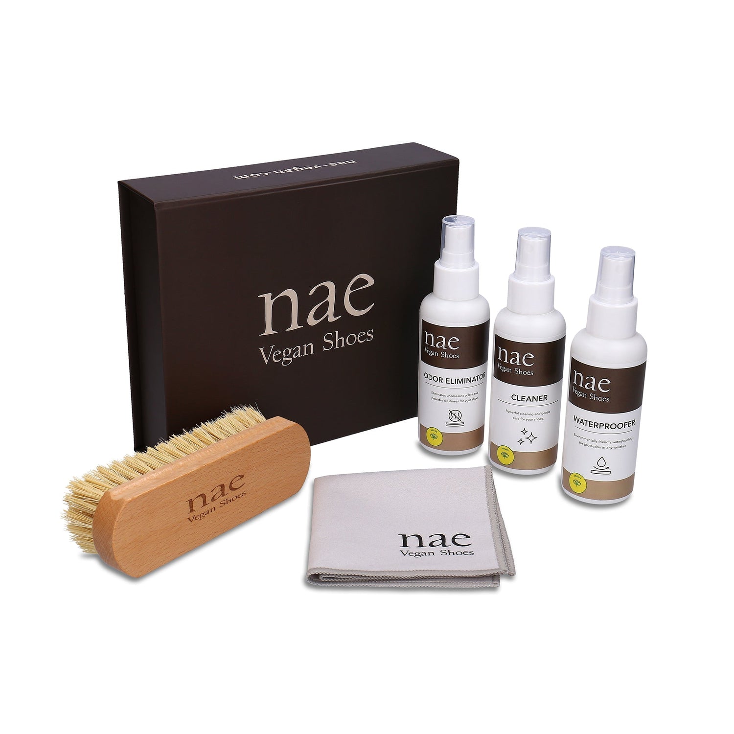 NAE vegan shoe care kit with cleaning and protection products