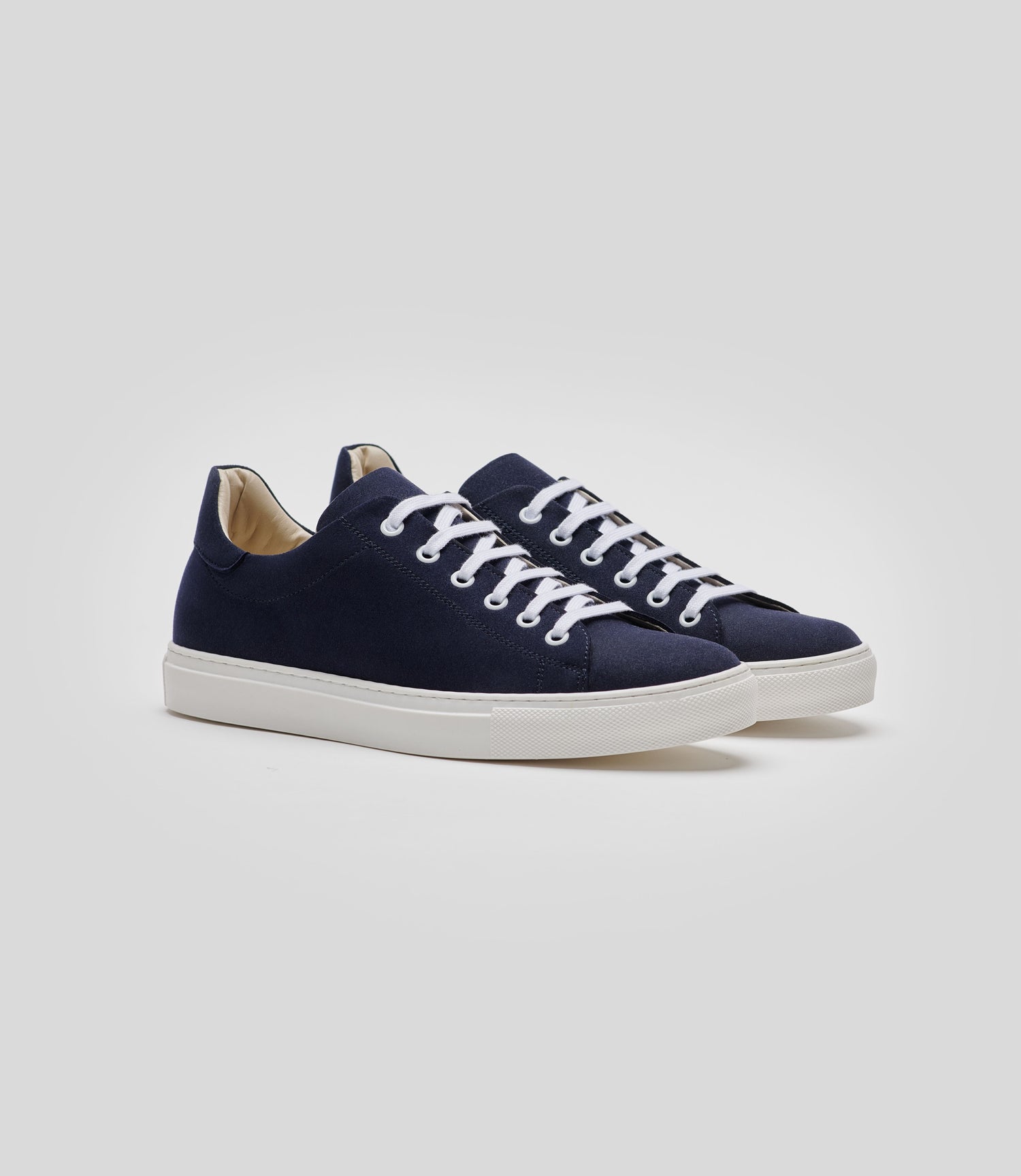Blue vegan suede sneaker by Solari Milano, three-quarter view