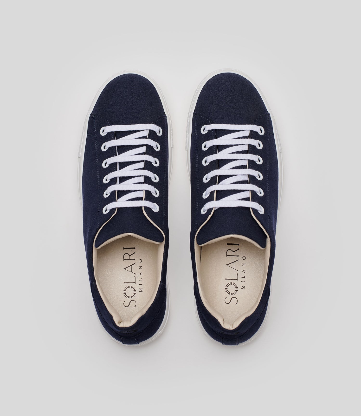 Blue vegan suede sneaker by Solari Milano, side view