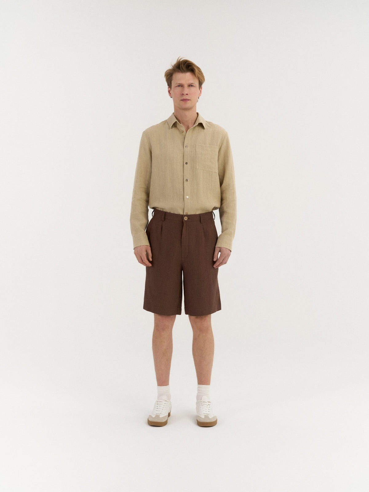 Marco Pleated Men's Linen Shorts – Cacao by AmourLinen in European linen