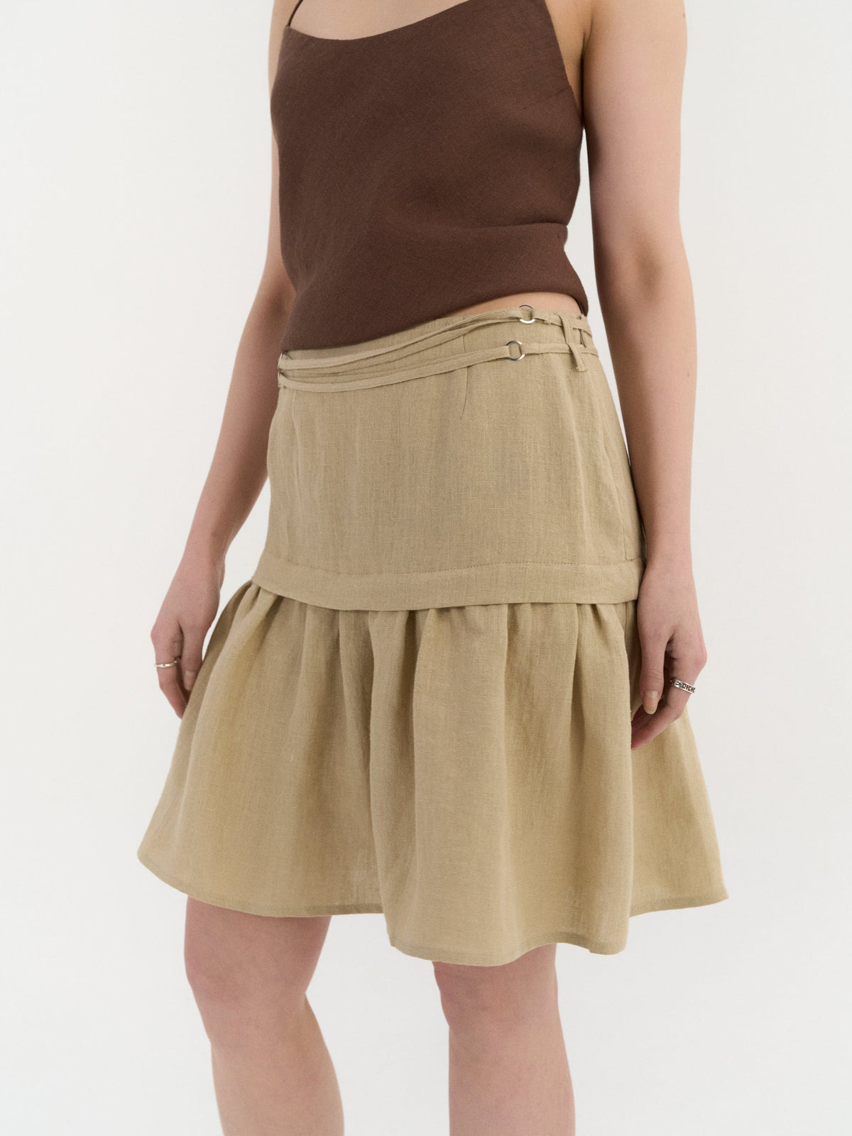 Ravena Gathered Skirt – Beige by AmourLinen in European linen