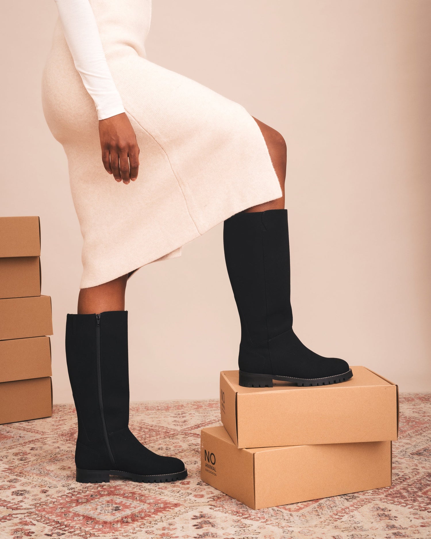 IREM Black - Elegant Vegan Knee-High Boots in Suede