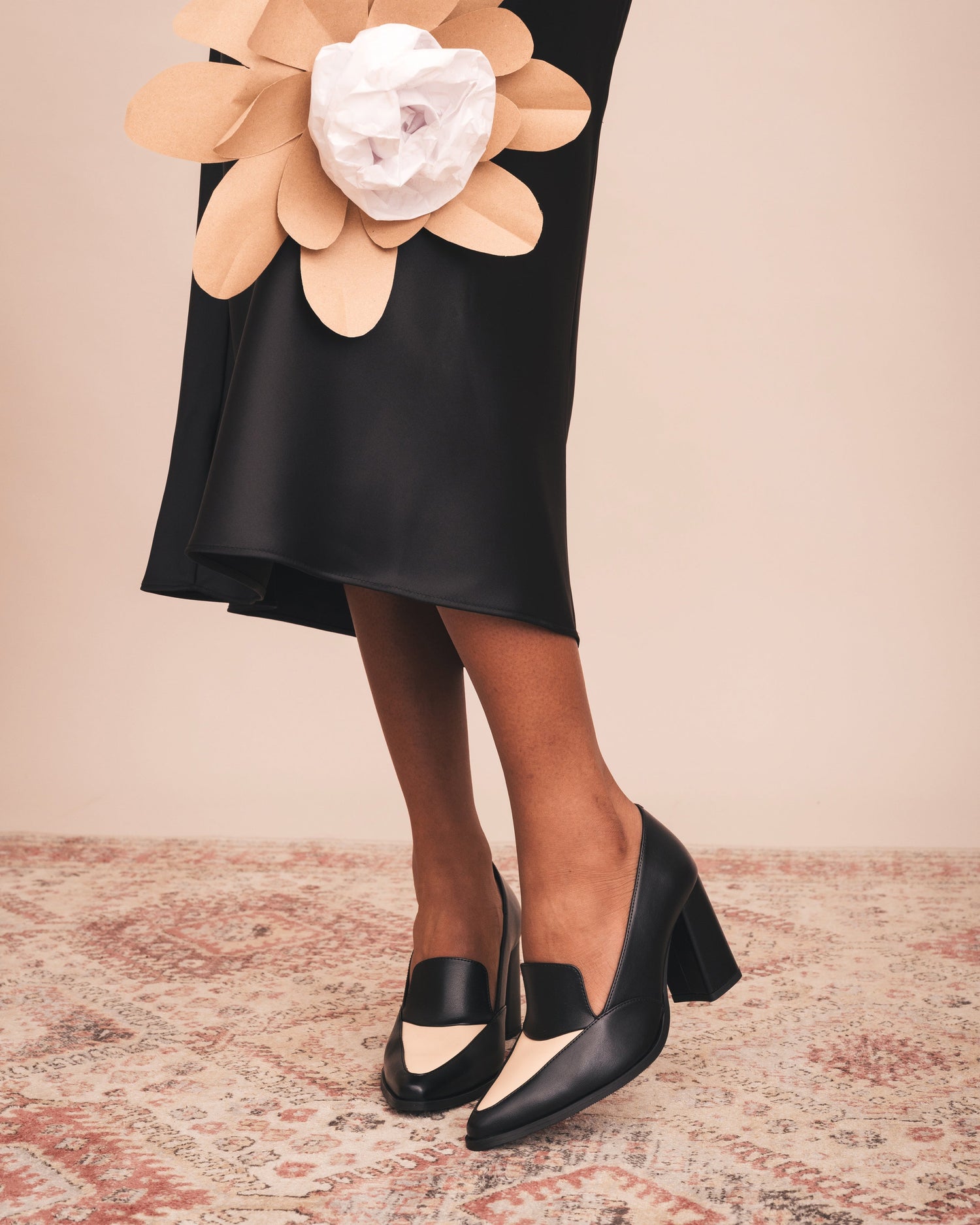 JULIA Black & Beige - Vegan Heeled Loafers in Apple Leather