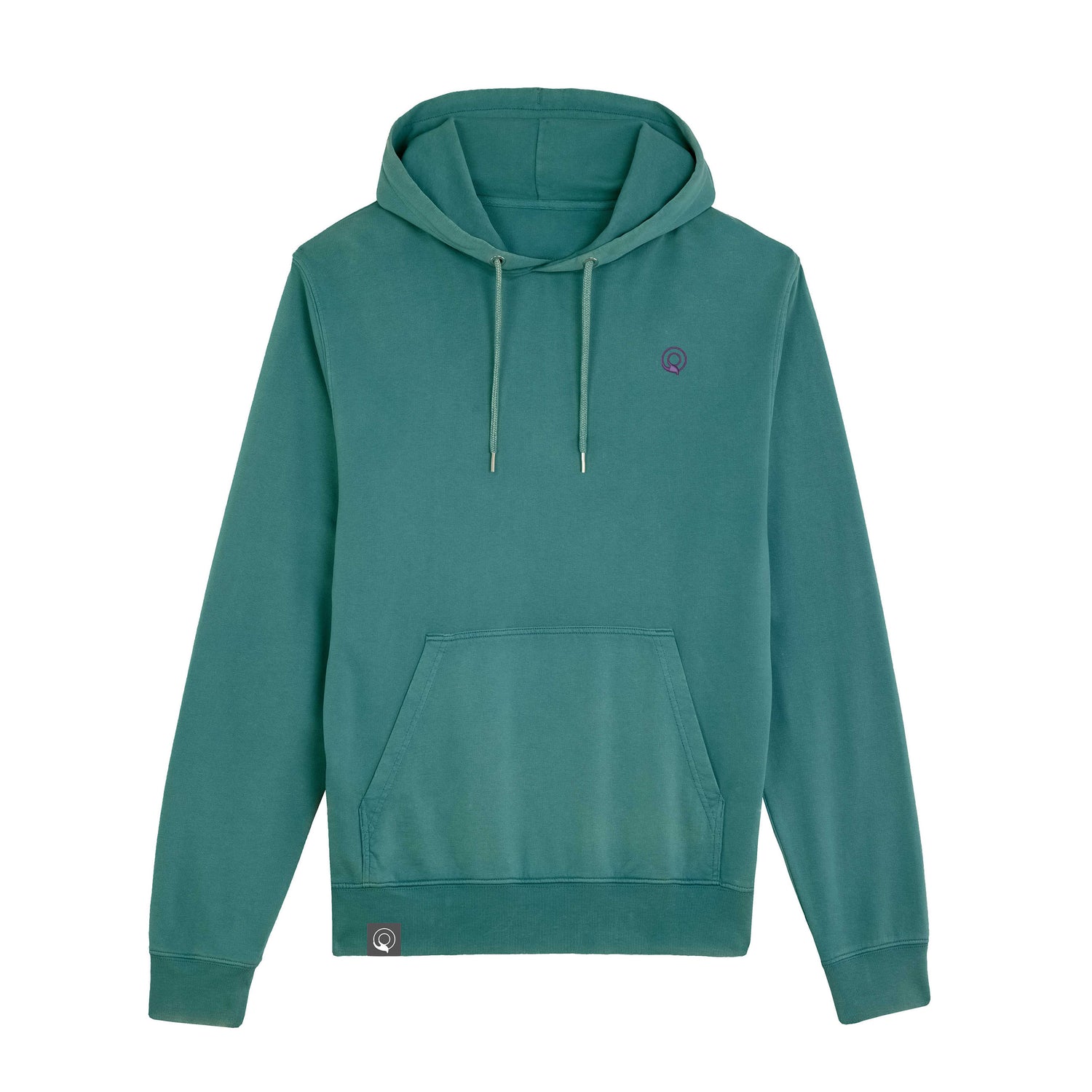 Green vintage look organic cotton hoodie with ribbed cuffs and hem, NEW WORLD GUARDIANS sustainable design, 5 colors