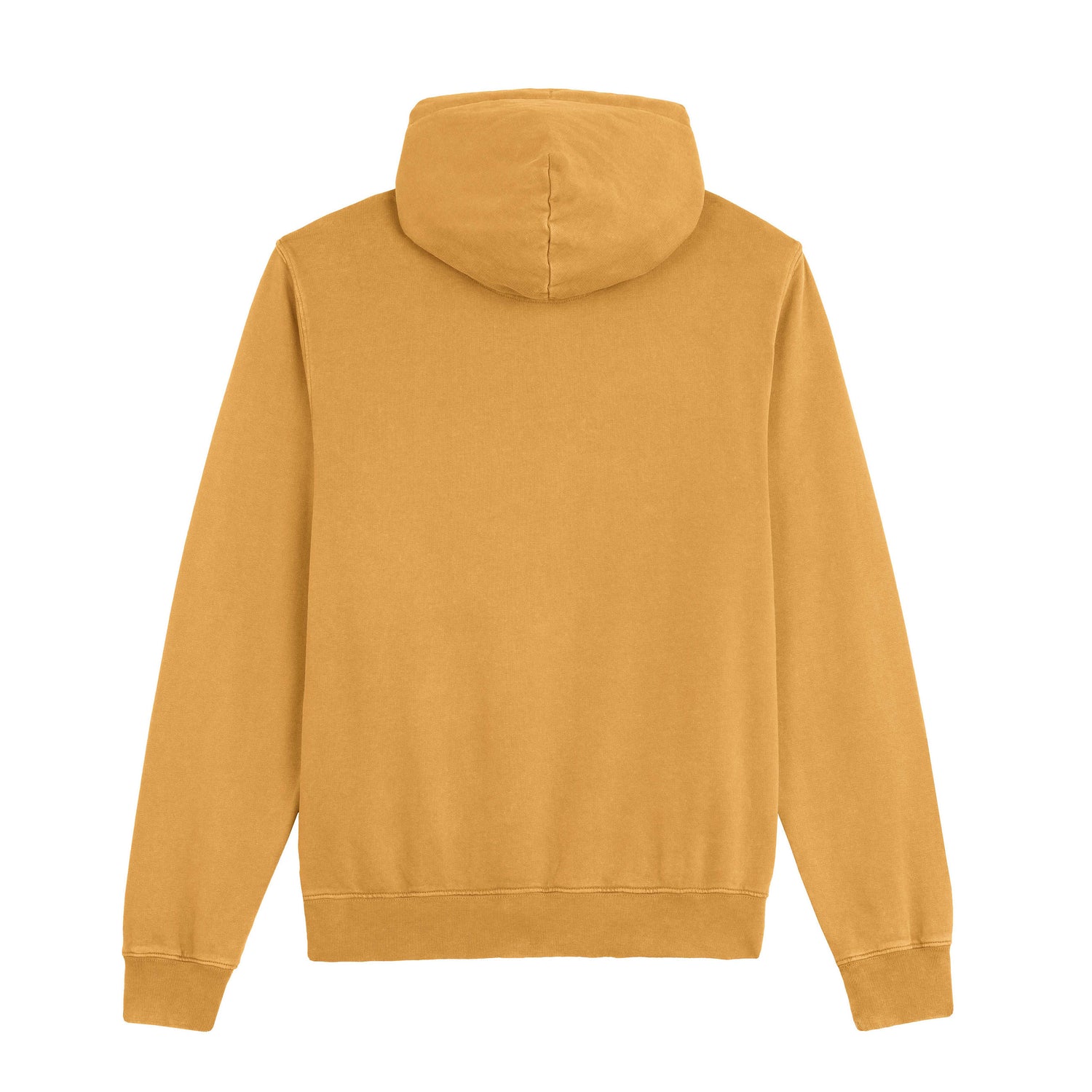 Back view of Eco-friendly unisex hoodie with unique vintage washed effect and kangaroo pocket, organic cotton, 5 colors