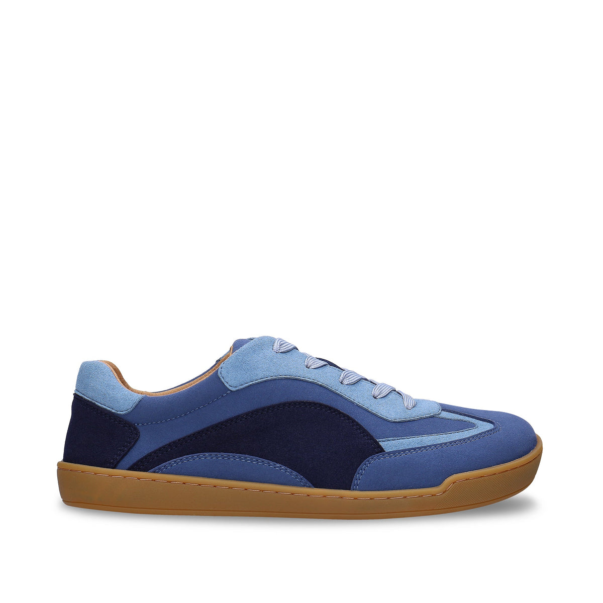 AYA Barefoot Blue veganer Barfuß-Sneaker von oben – breiter Zehenbereich und dreifarbiges blaues Farbblocking
