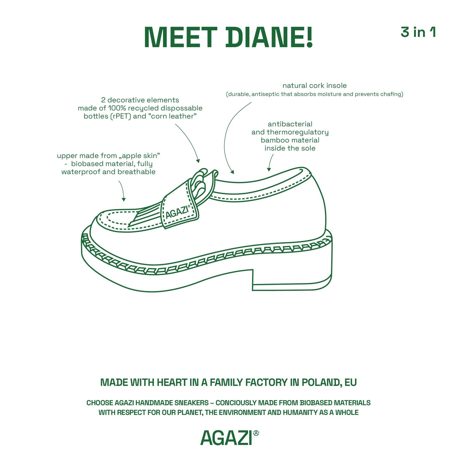 DIANE 3 in 1 Braune Vegane Loafer aus Apfelleder mit heller Sohle