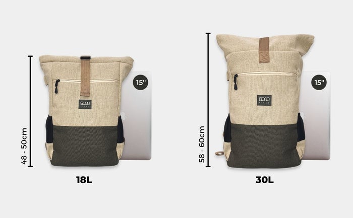 Everyday Hemp Rolltop Backpack in Beige and Green