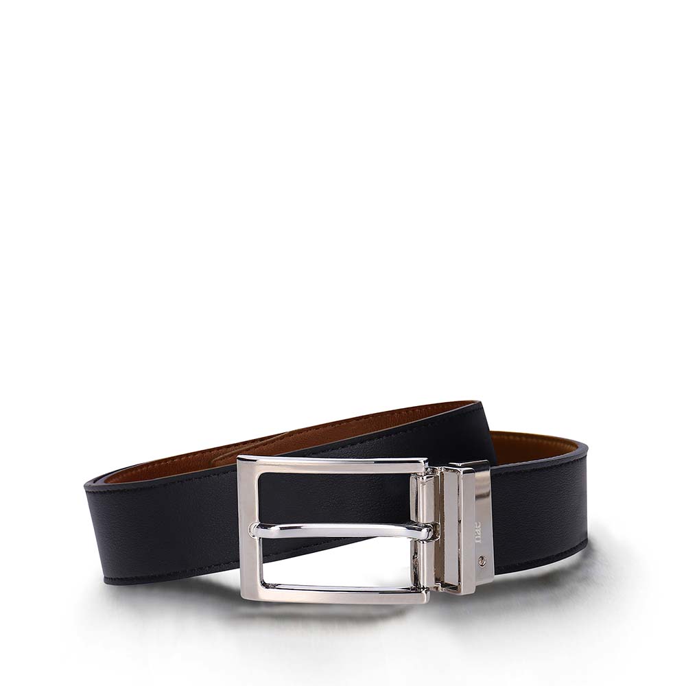 Mens classic reversible belt vegan leather square silver buckle formal elegant