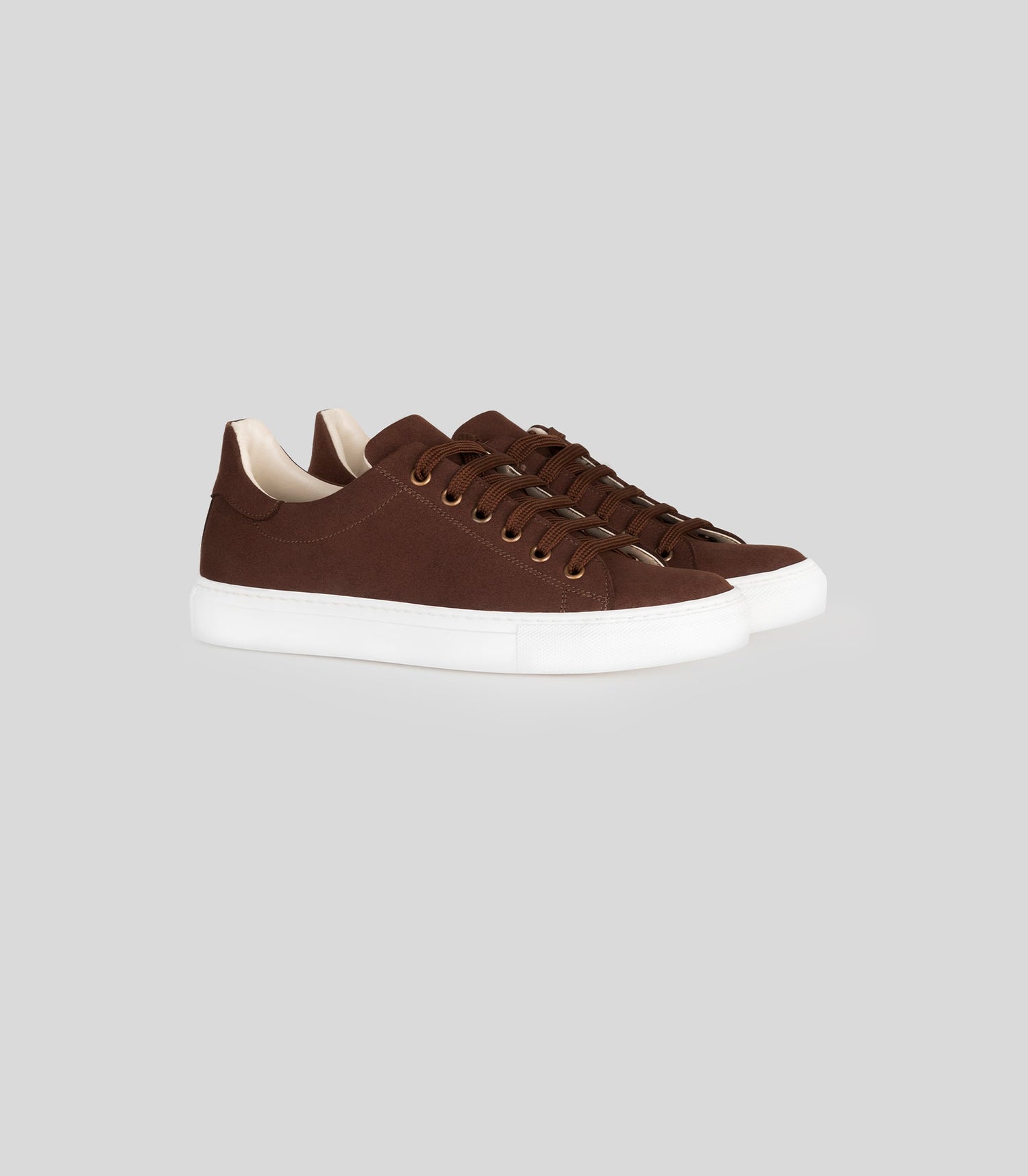 Brown vegan suede sneaker by Solari Milano, three-quarter view