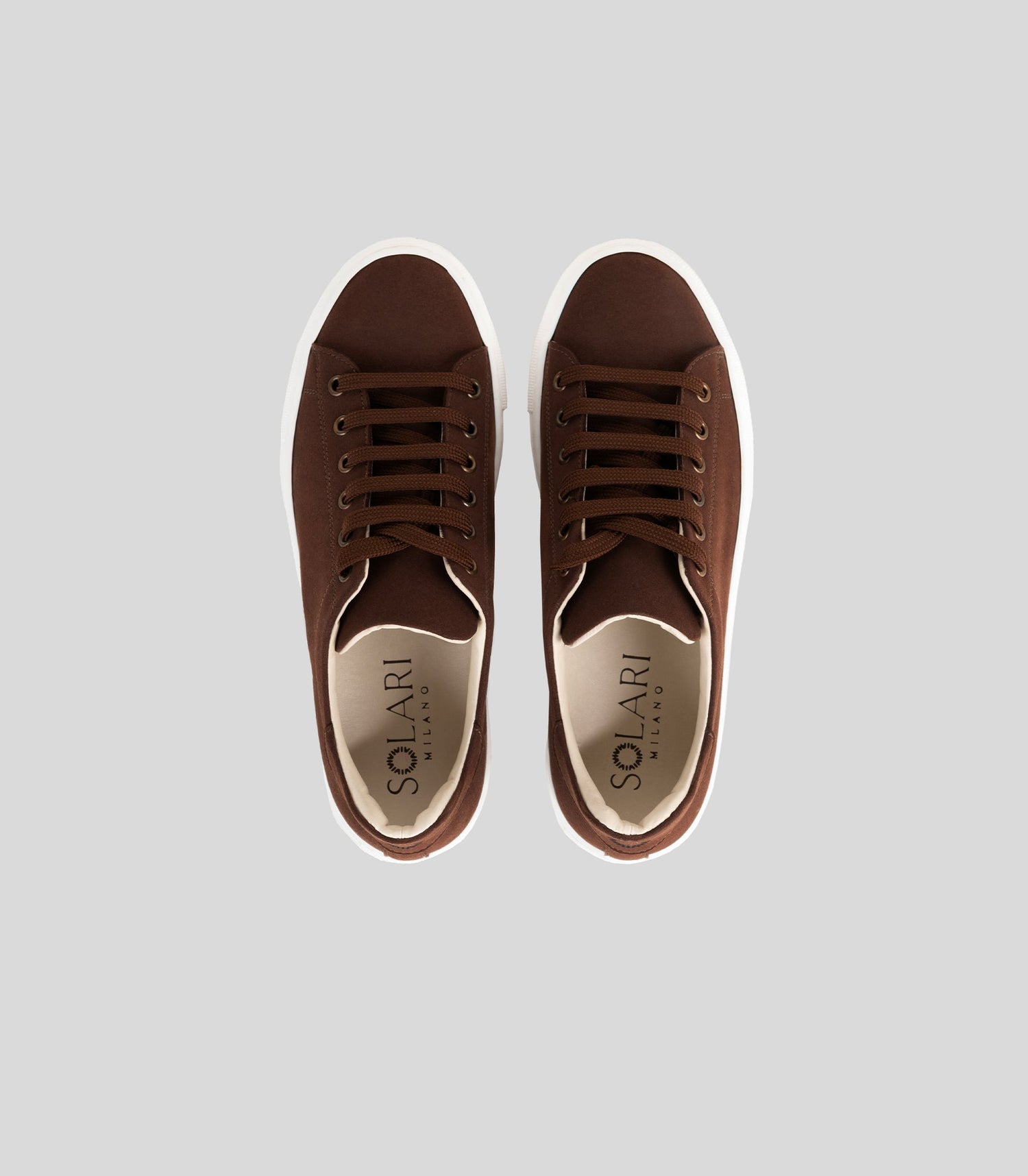 Brown vegan suede sneaker by Solari Milano, front view