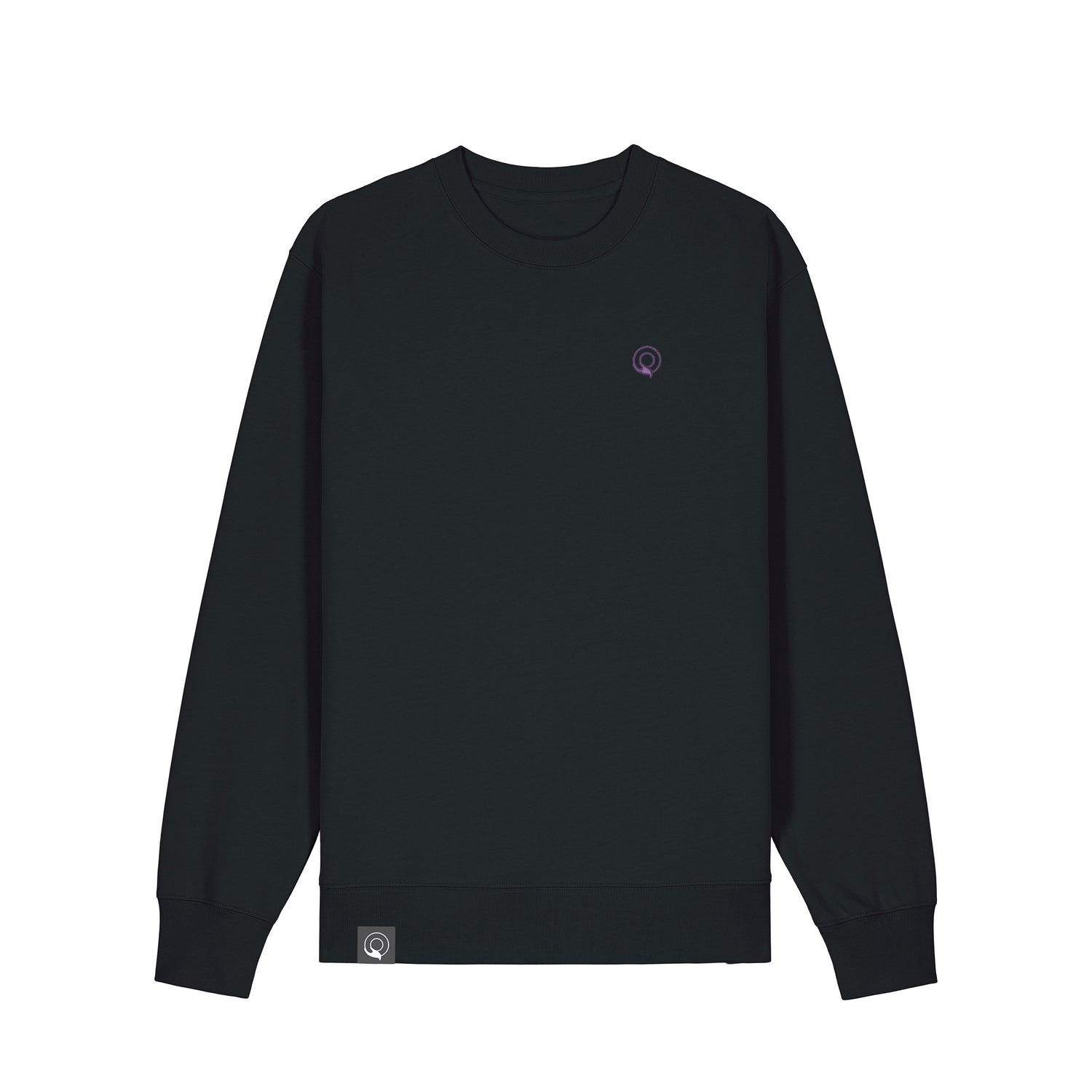 Black organic cotton IMPACT sweater with classic ribbed neckline and durable stitching, sustainable unisex style