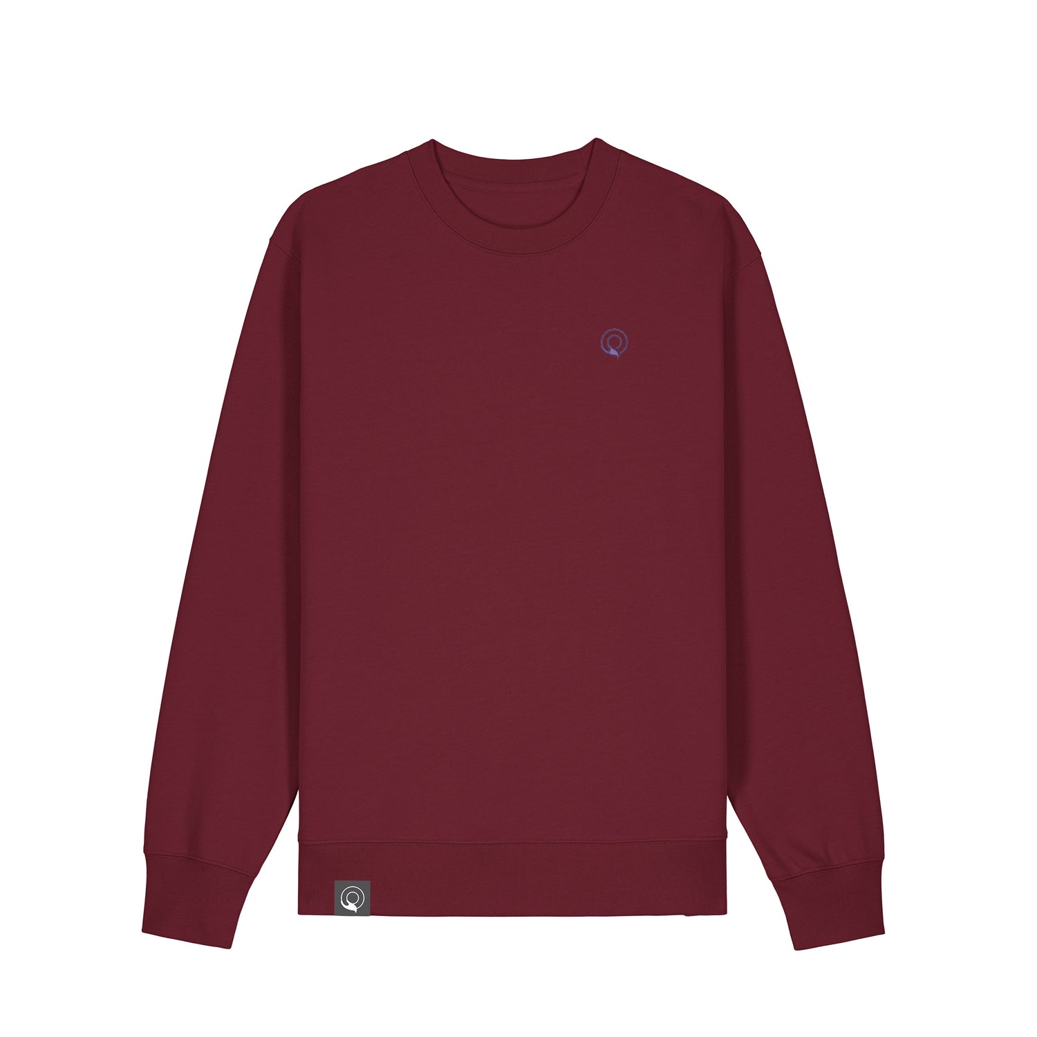 Burgundy red ethical crewneck sweater in 100% organic cotton unisex style, 20 colors