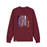 Front view of the burgundy sweatshirt with art print, made from 100% organic cotton – sustainable and ethically made fashion by New World Guardians.