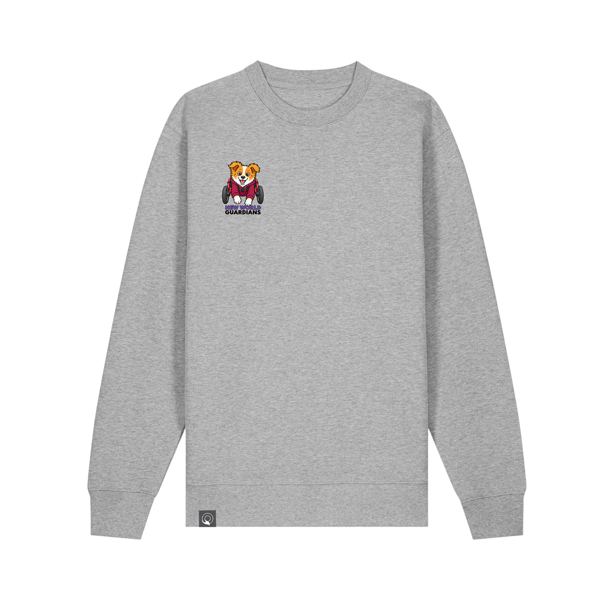 NEW WORLD GUARDIANS Kobold Guardians Unisex-Sweatshirt aus Bio-Baumwolle in Melange-Grau – Vorderansicht