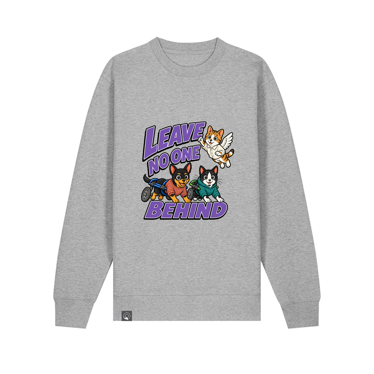 NEW WORLD GUARDIANS Leave No One Behind unisex organic cotton sweatshirt in heather grey – front view