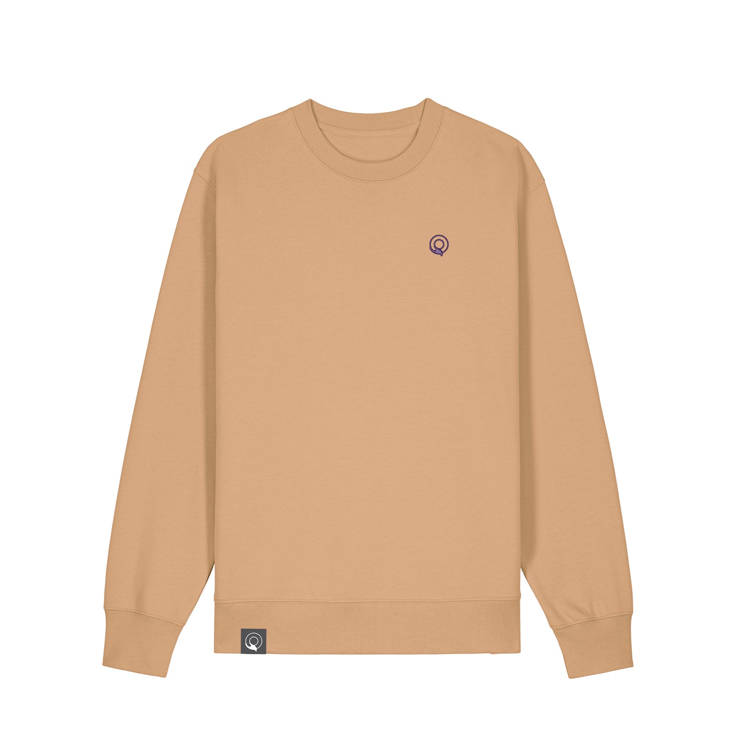 Brown organic cotton sweater for men and women, sustainable and timeless crewneck design, 20 colors