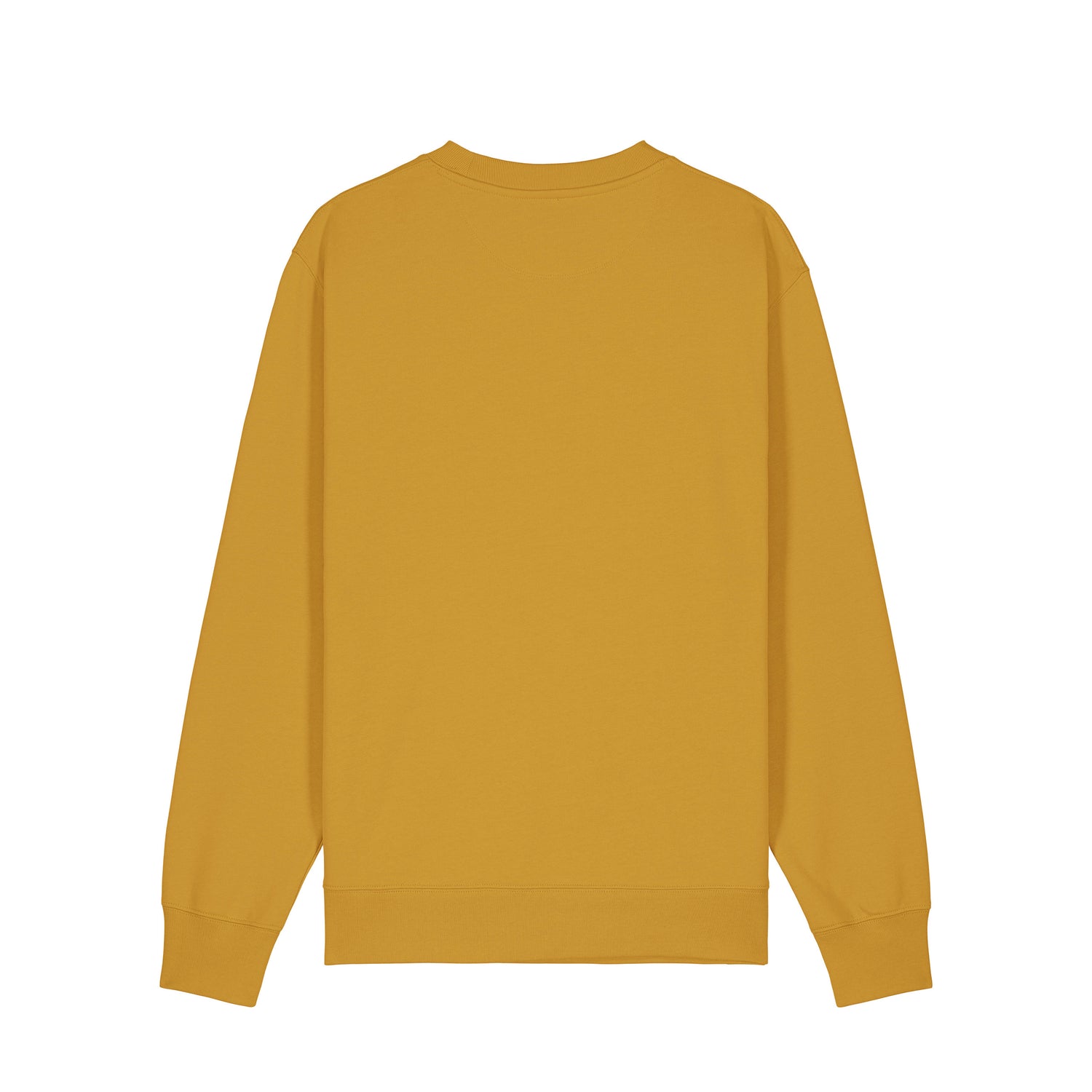 Back view of unisex crewneck sweater in organic cotton, timeless sustainable clothing essential, 20 colors available