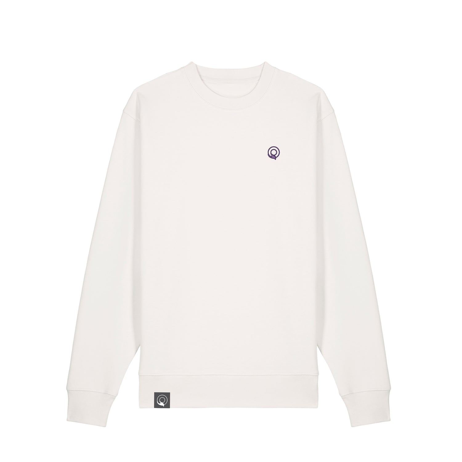 White organic cotton sweater with ribbed details, sustainable unisex crewneck fashion, 20 color options