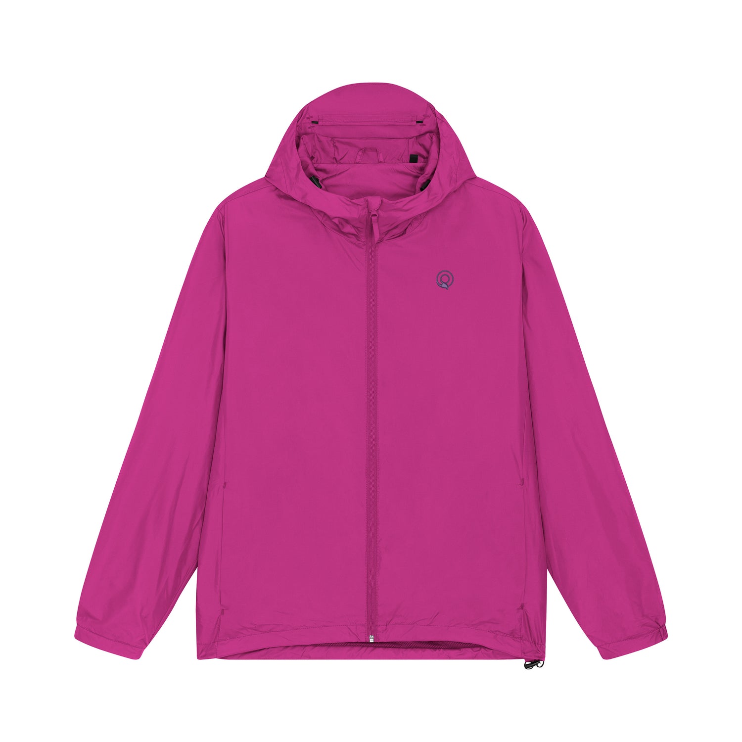 Durable and sustainable recycled polyester jacket in pink with flexible fit and hood, unisex outerwear, 10 colors available