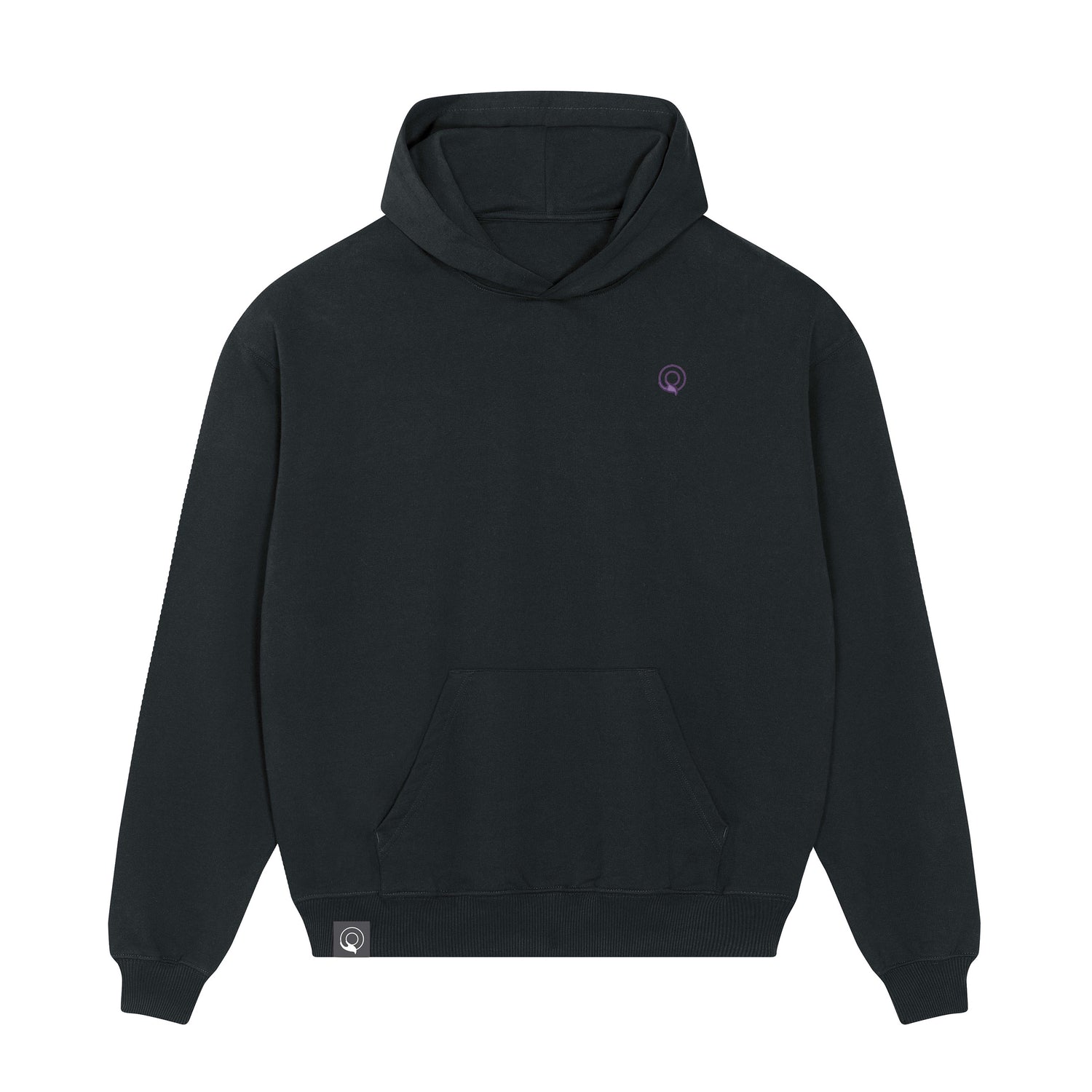 Black CONSCIOUS hoodie with structured fit, sustainable organic cotton, eco-friendly style, 11 colors available