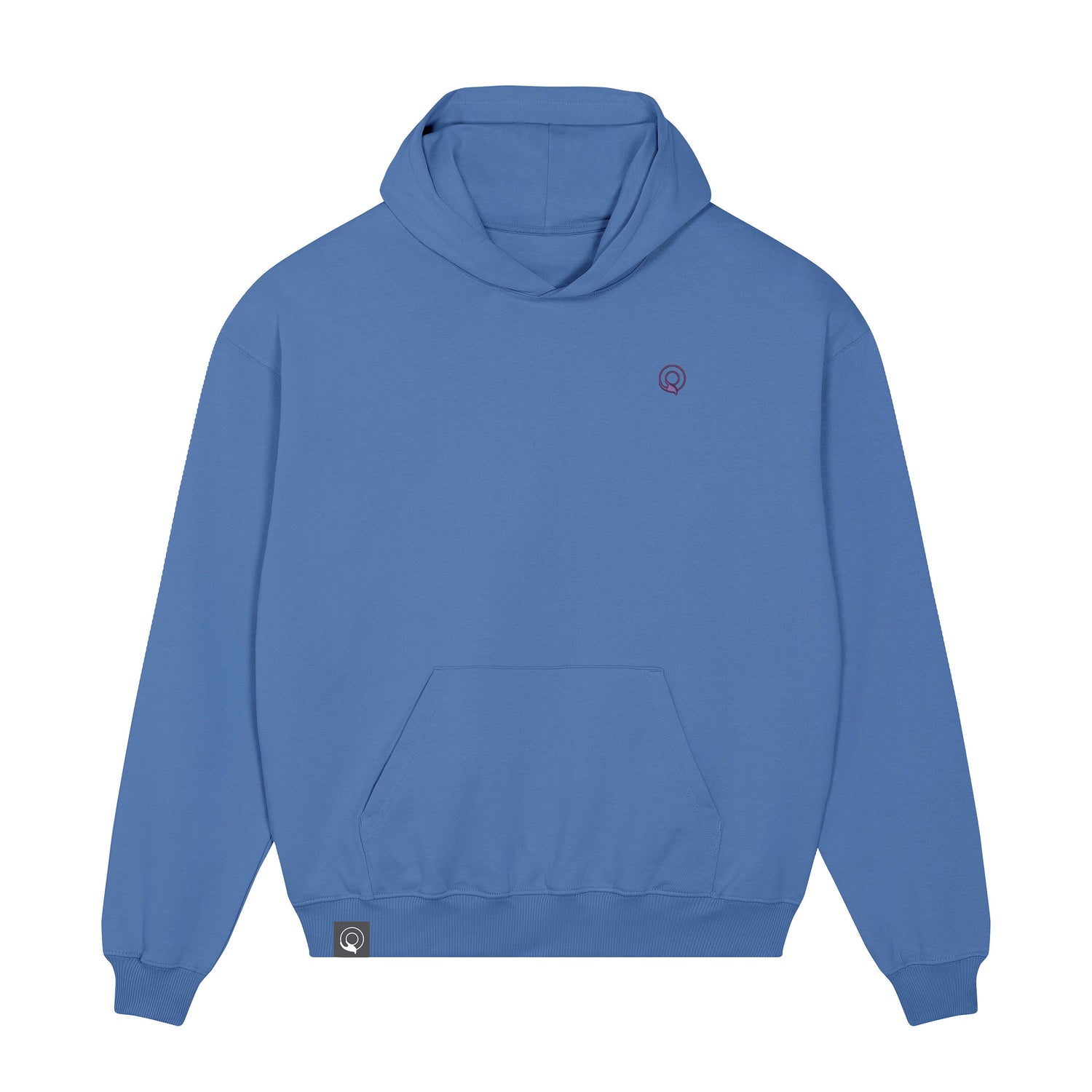 Blauer nachhaltiger Hoodie mit Kängurutasche und Kapuze in Biobaumwolle, unisex, vegan und tierleidfrei