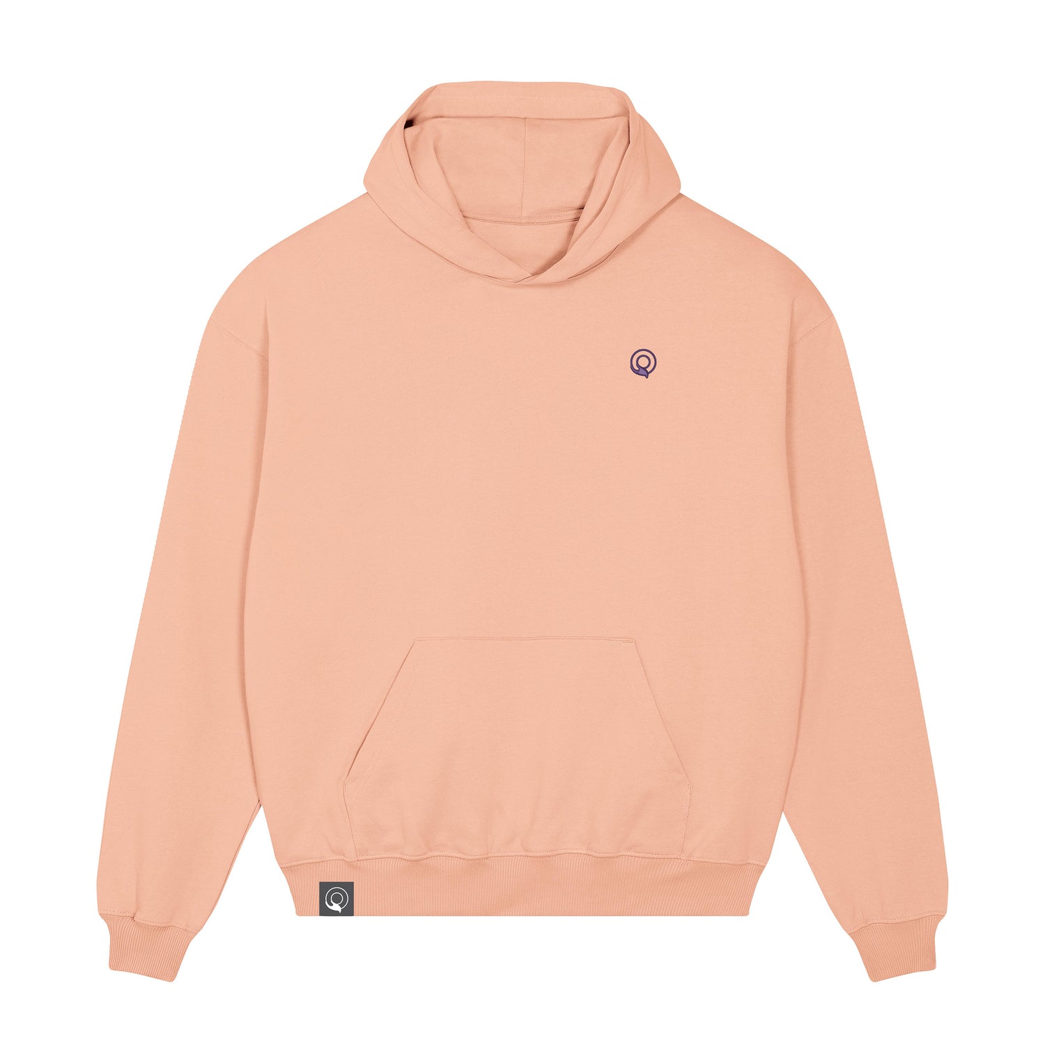 Peach coloured minimalist unisex hoodie with boxy fit, premium details, and organic cotton fabric, 11 colors available