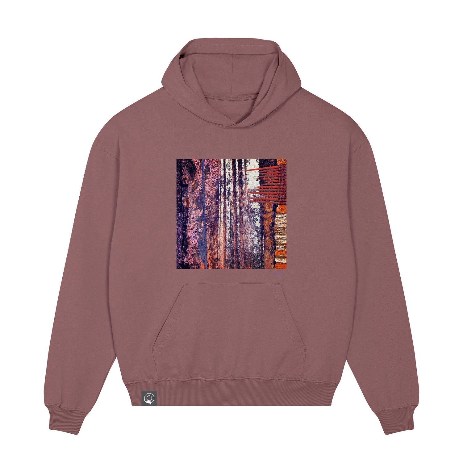 Front view of the kaffa coffee brown hoodie with art print, made from 100% organic cotton – sustainable and ethically made fashion by New World Guardians.