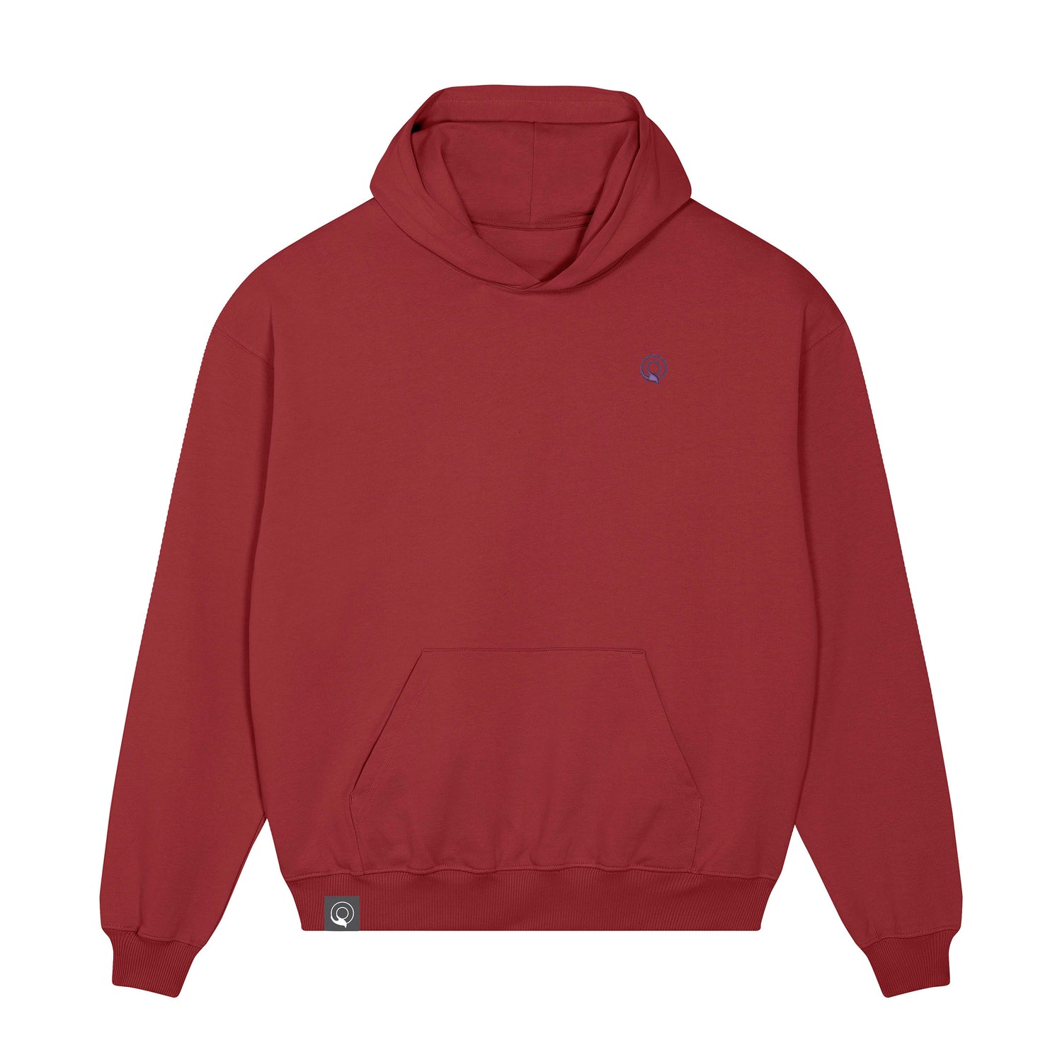Red ethical fashion unisex hoodie in organic cotton, minimalist boxy silhouette, 11 versatile colors