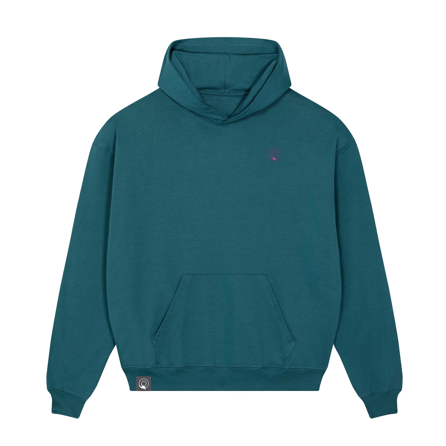 Turquoise sustainable hoodie with double-layer hood made from 100% organic cotton, NEW WORLD GUARDIANS CONSCIOUS design, 11 colors