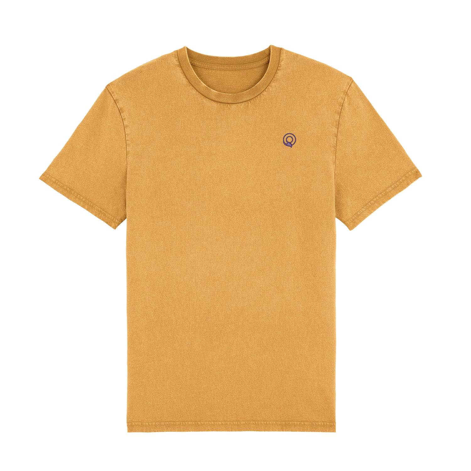 Front view of vintage-style gold ochre t-shirt made from sustainable organic cotton – eco-friendly fashion by New World Guardians
