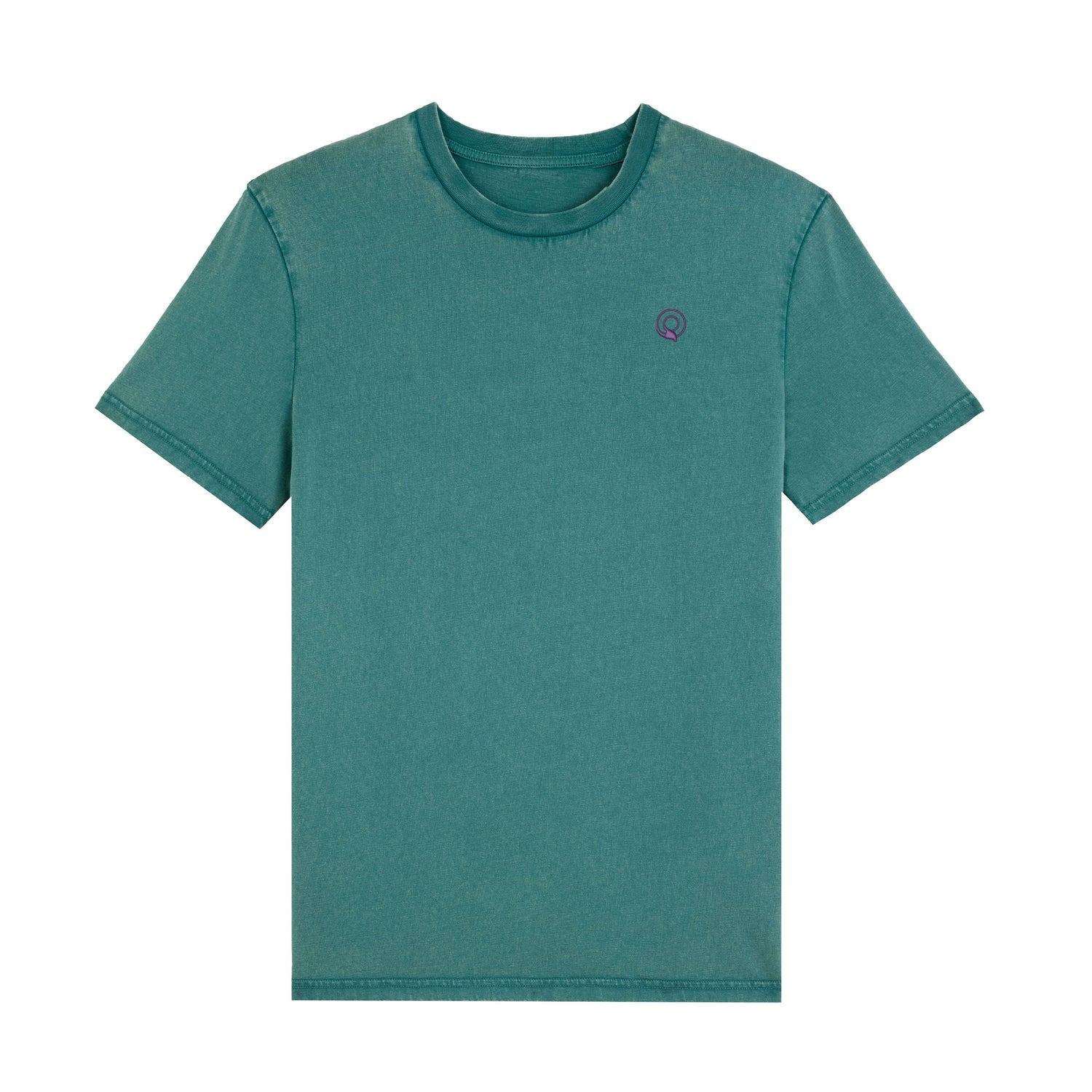 Front view of vintage-style hydro grenn-blue t-shirt made from sustainable organic cotton – eco-friendly fashion by New World Guardians