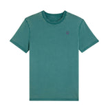 Front view of vintage-style hydro grenn-blue t-shirt made from sustainable organic cotton – eco-friendly fashion by New World Guardians