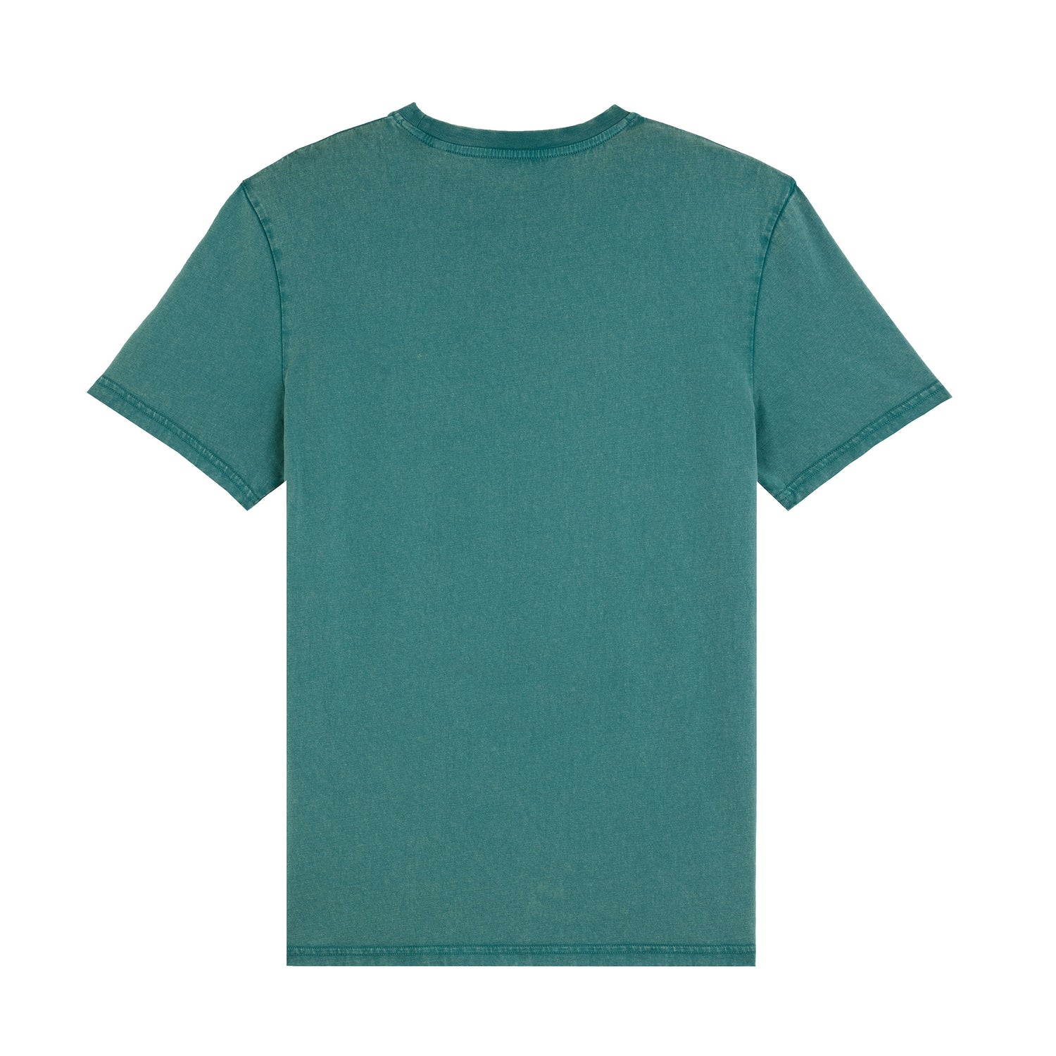 Back view of vintage-style green / blue t-shirt made from sustainable organic cotton – eco-friendly fashion by New World Guardians