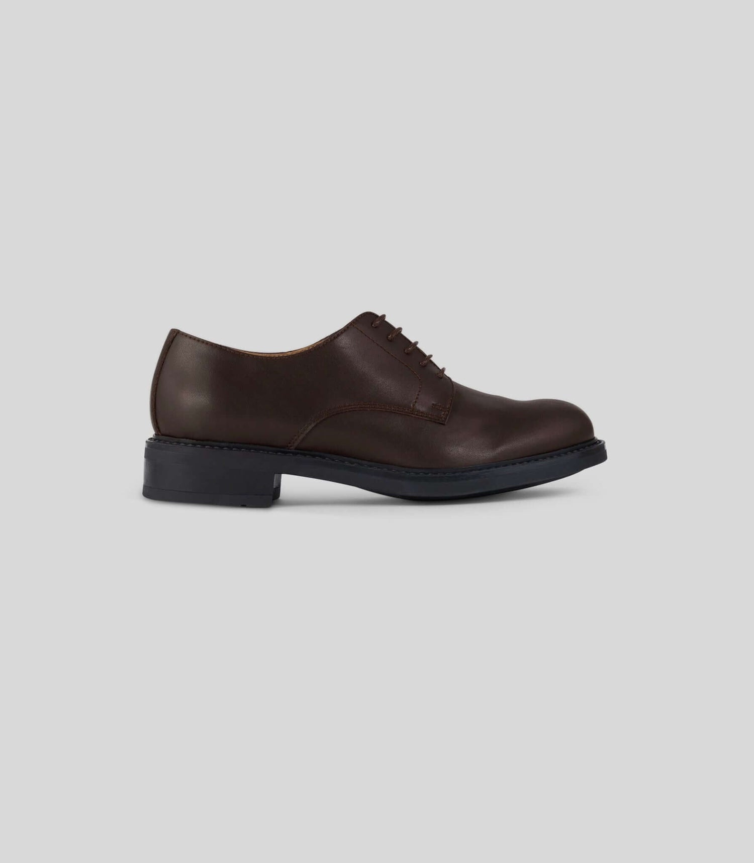 Vegan Derby - Woman brown leather shoe with Blake Construction, suitable for formal and casual occasions.