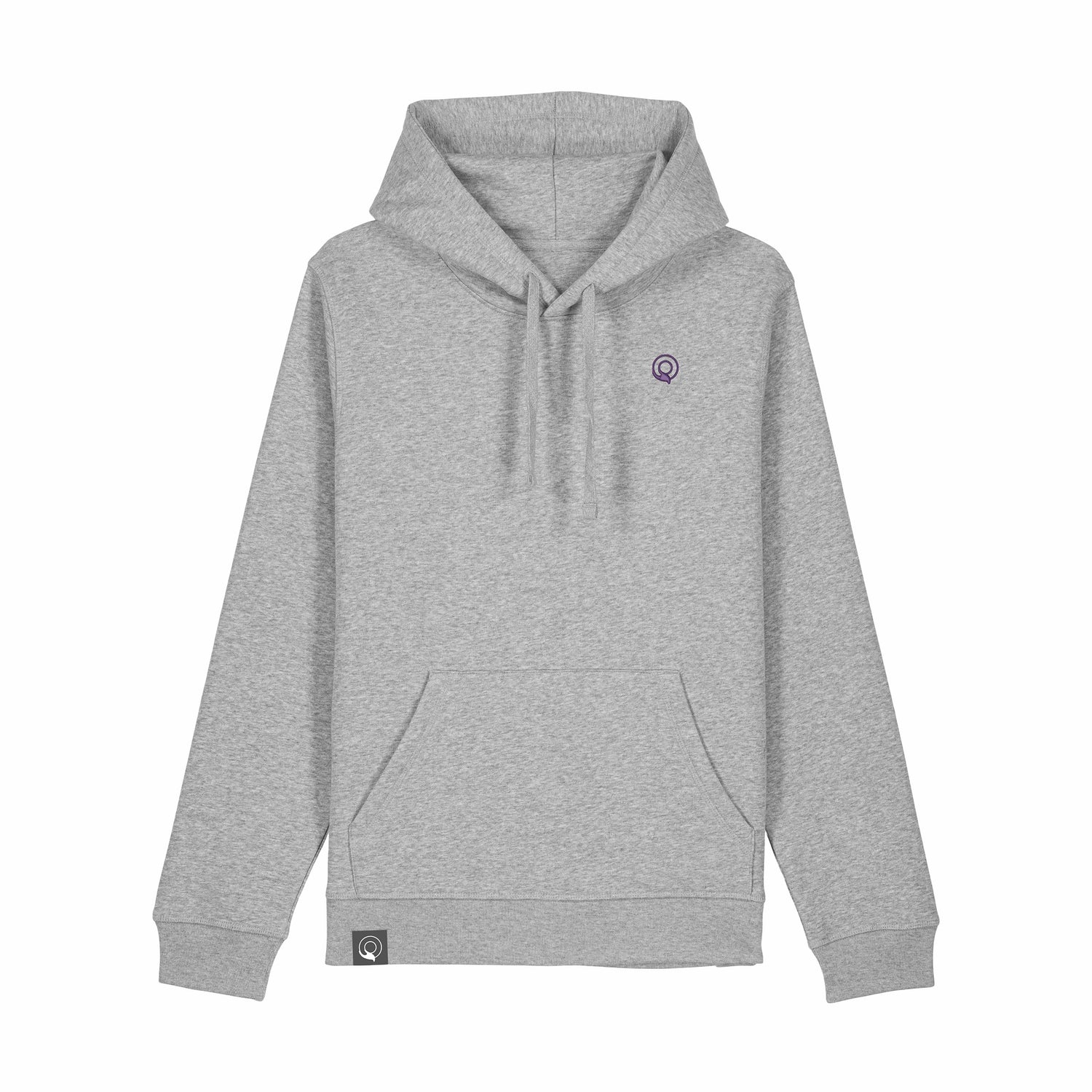 Grey ethical unisex hoodie in organic cotton blend, vegan and cruelty-free, 16 versatile colors