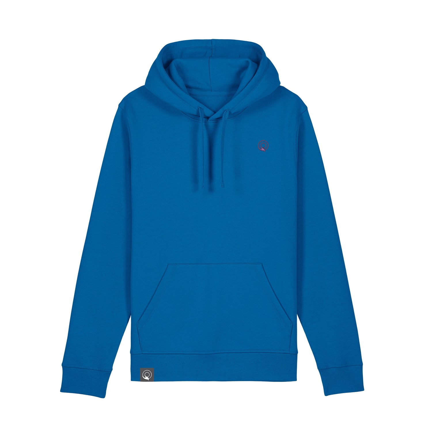 Blauer nachhaltiger Hoodie mit Kängurutasche und Kapuze in Biobaumwolle, vegan und tierleidfrei