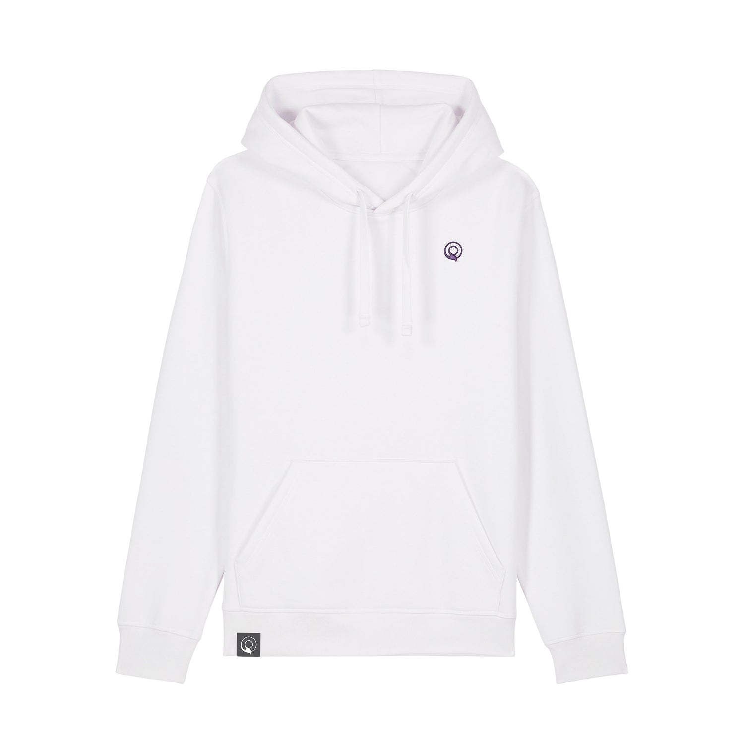 White sustainable hoodie in organic cotton and premium details, NEW WORLD GUARDIANS EARTH design, 16 colors