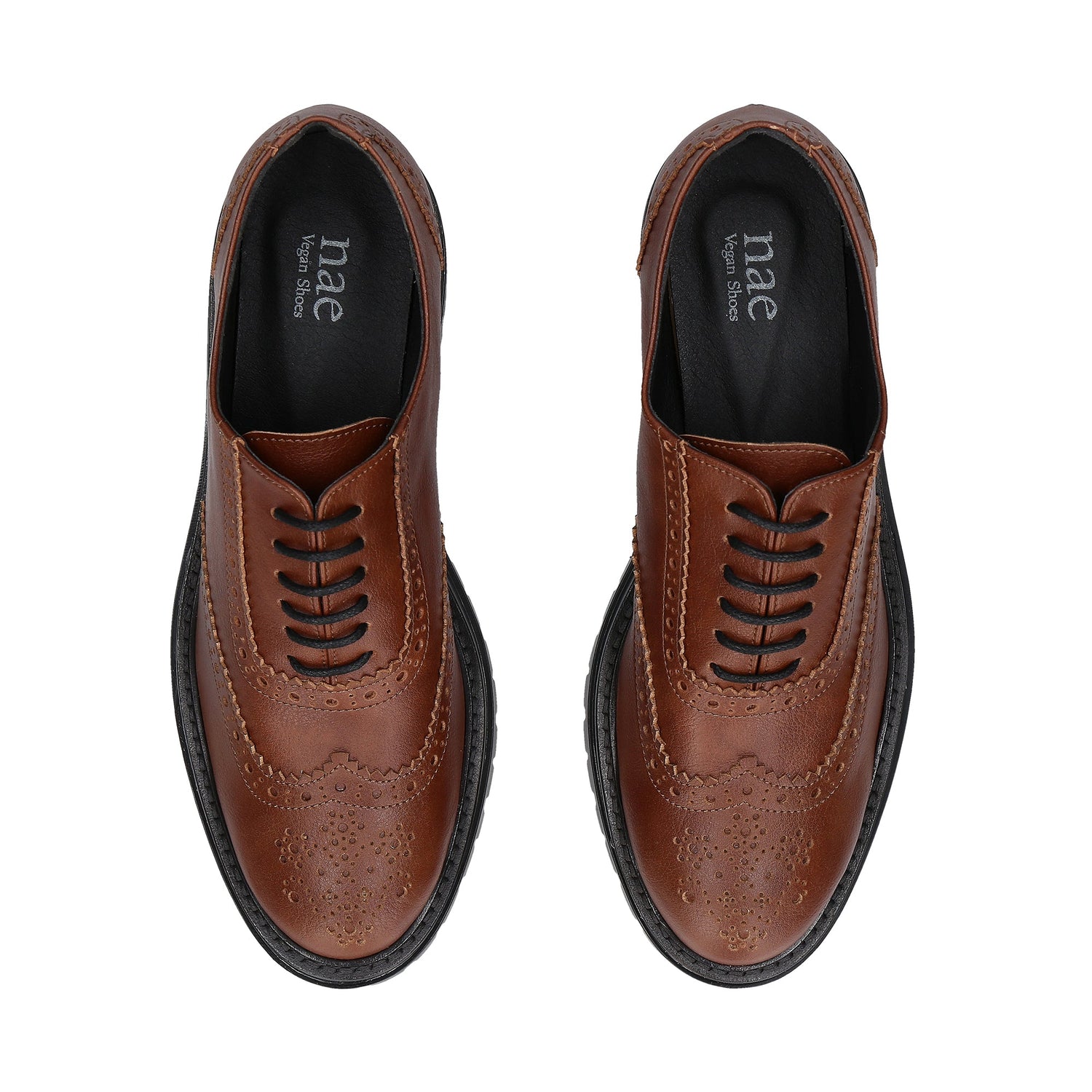 women brown vegan shoes oxford brogue flats