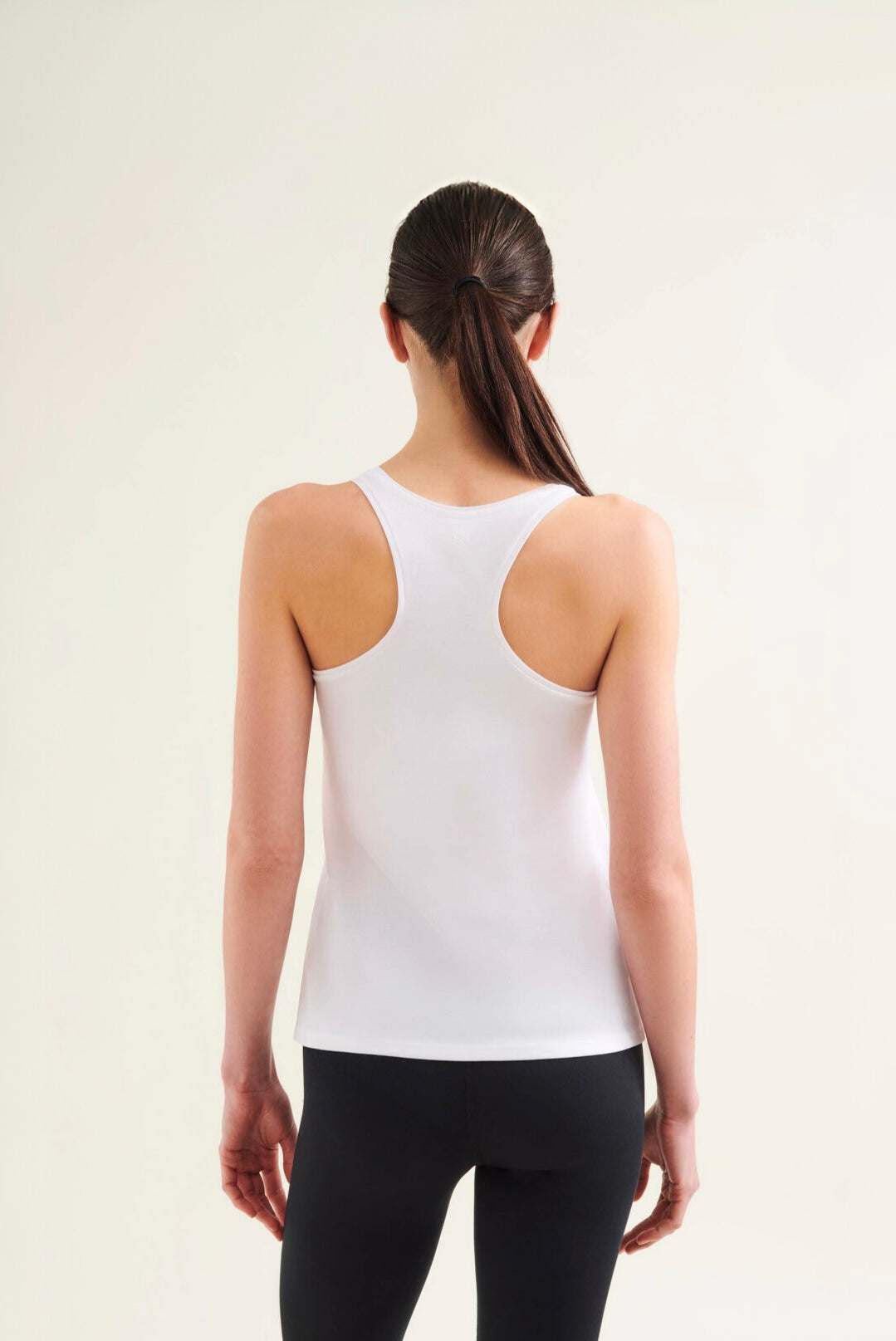 Classic Athleisure Women's racer made from GOTS certified organic, suitable for gym, yoga, Pilates and everyday layering in Diamond White