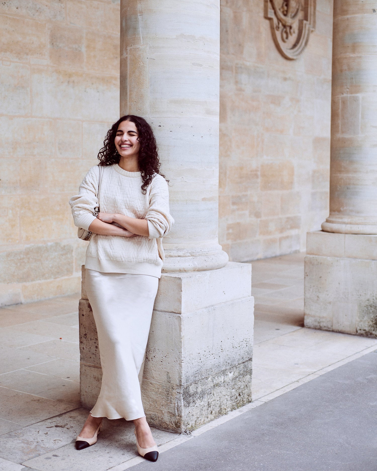 woman wearing elegant heel shoes black point beige