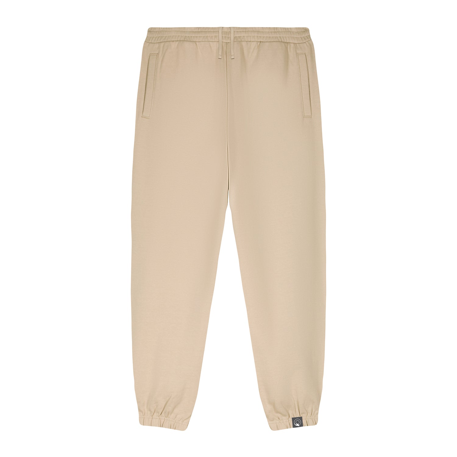 Beige eco-friendly jogger pants made from GOTS-certified organic cotton, relaxed fit with ribbed cuffs, 5 colors available