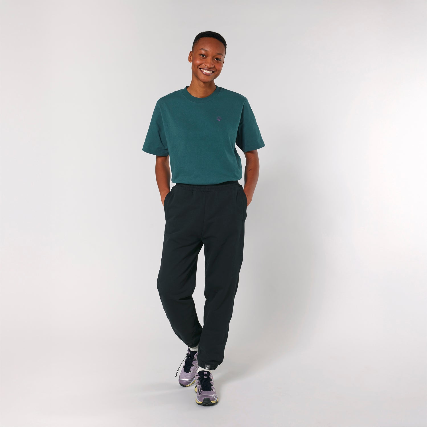 Black sustainable organic cotton joggers with elastic waistband and flat drawstrings, CONSCIOUS collection, 5 colors