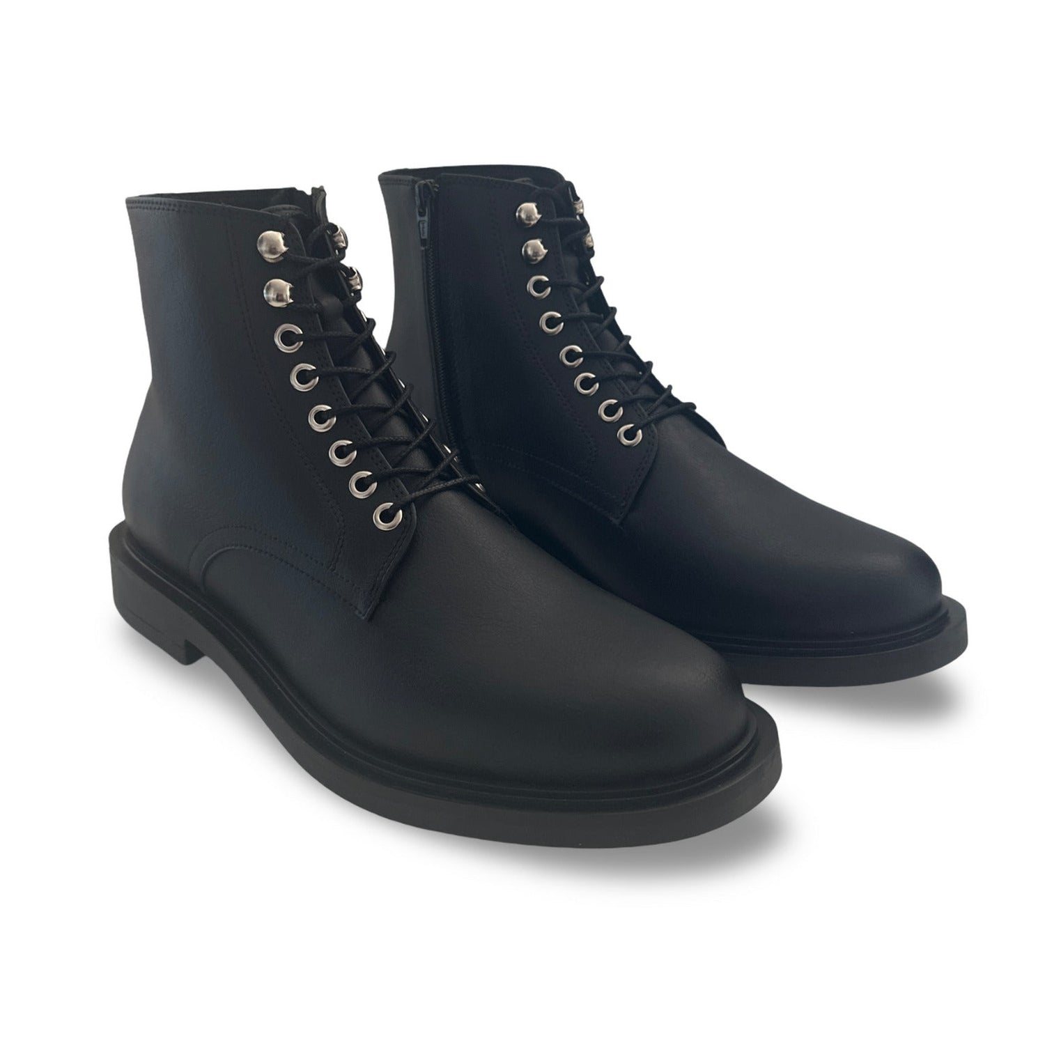 Bottes noires homme travail moto combat cuir végan microfibre cheville bout rond