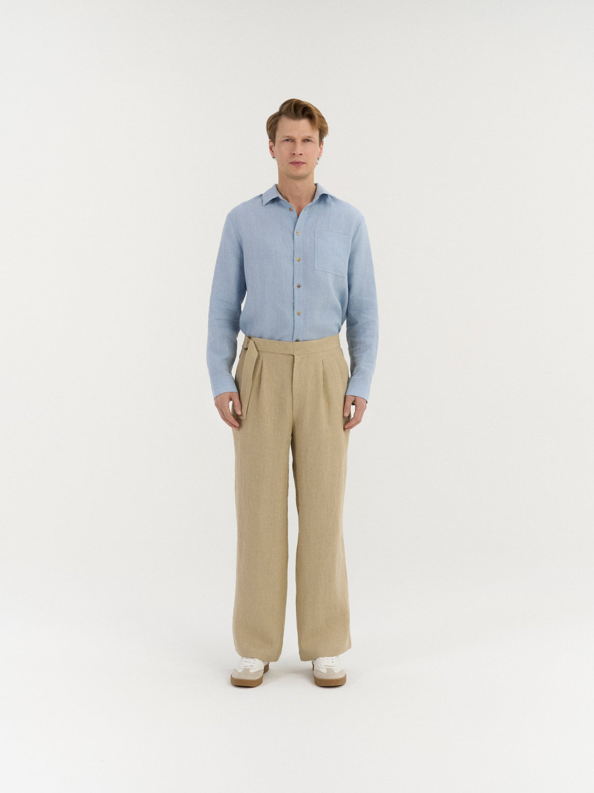 Enzo Pleated Men's Linen Trousers – Beige
