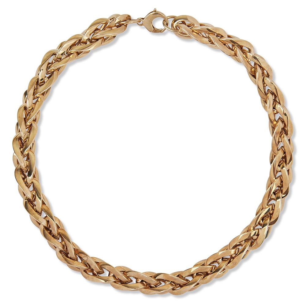 A 14ct gold coarse link chain necklace with a large spring ring clasp.