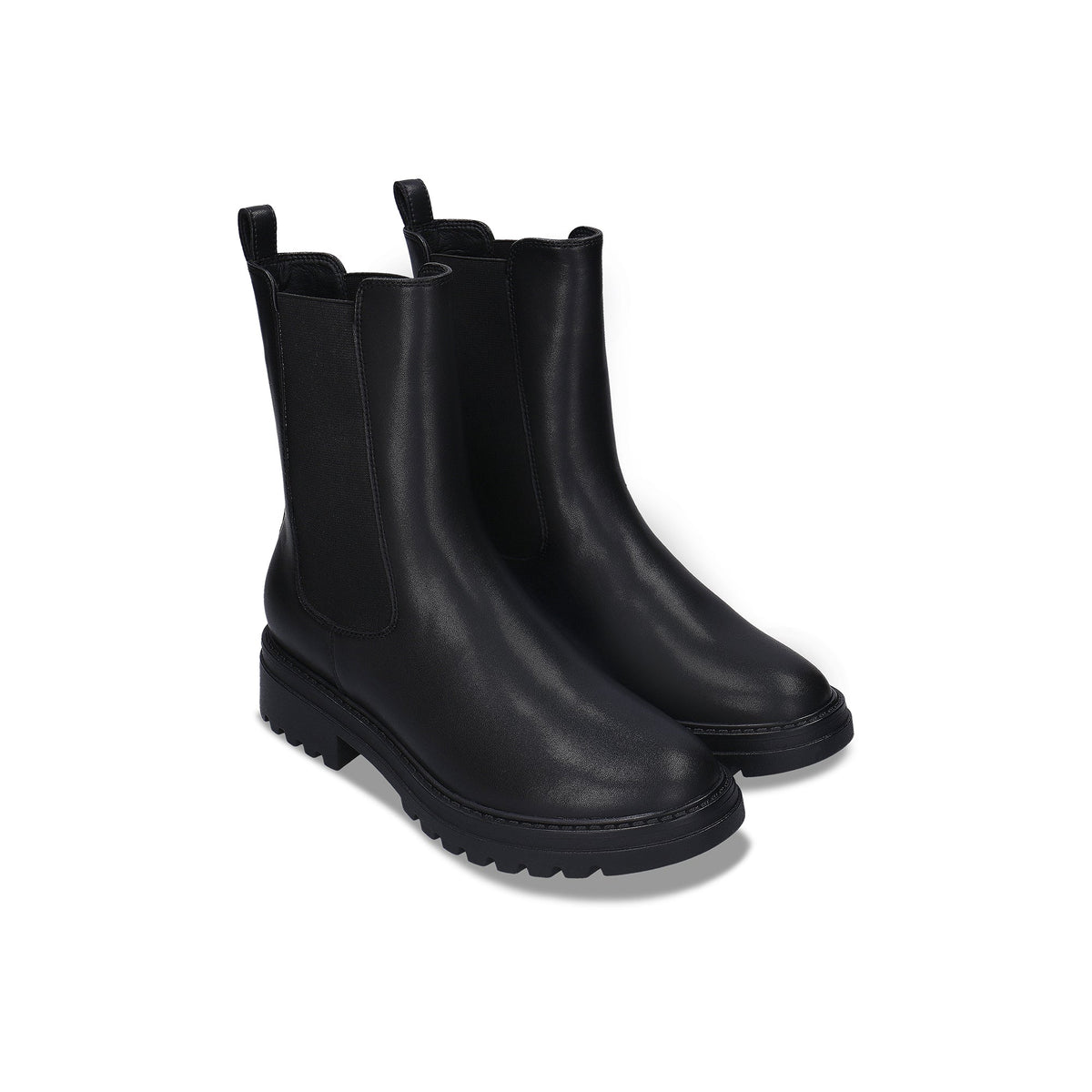KIMBER Schwarzes, veganes Chelsea-Stiefel in der Mitte der Wade – elastisches Seitenteil und klobige Stollensohle