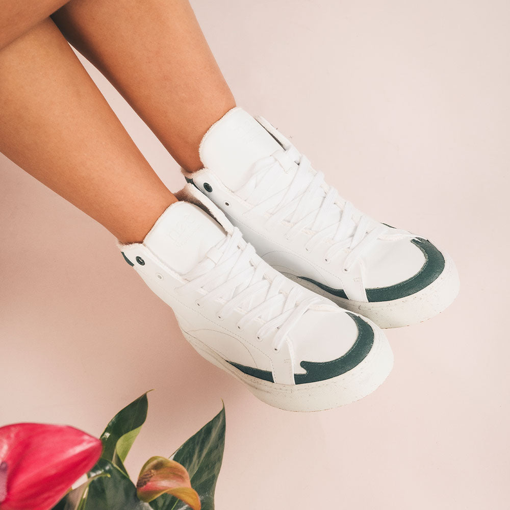 Vegane weiße High-Top-Sneaker Turnschuhe aus Apple Skin Piñatex recycelter Gummi | NAE