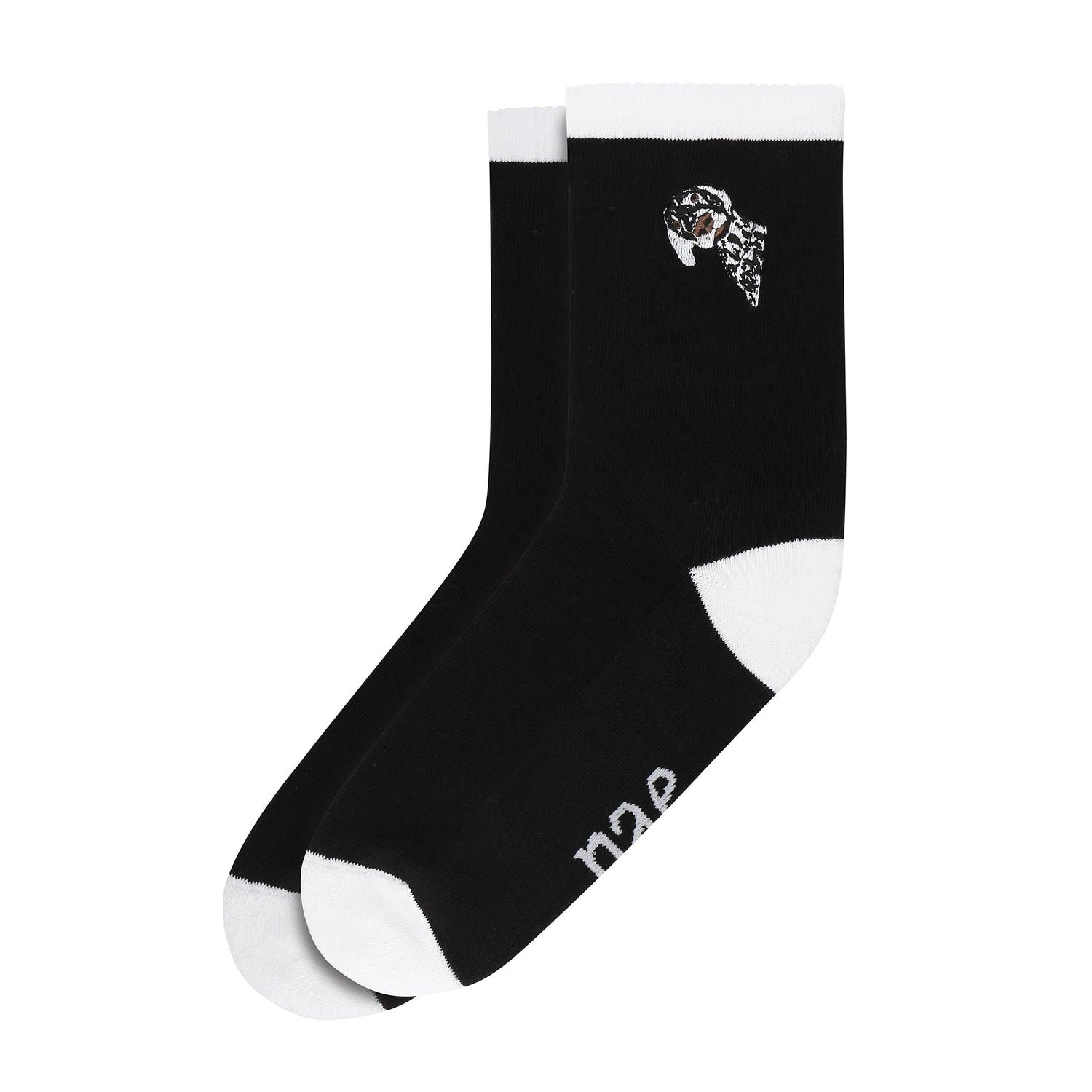 Vegan black socks with playful Dalmatian dog design in organic cotton