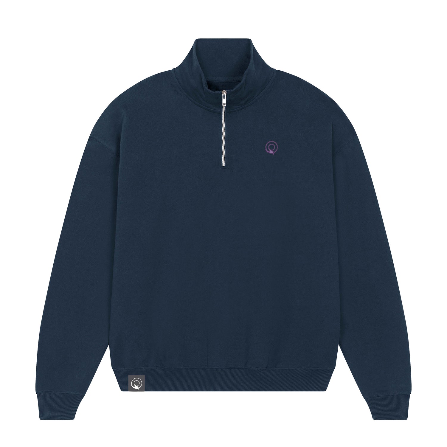 Blauer nachhaltiger Sweater mit modernem Boxy Fit, Viertelreißverschluss 100% Bio-Baumwolle, vegan und tierleidfrei